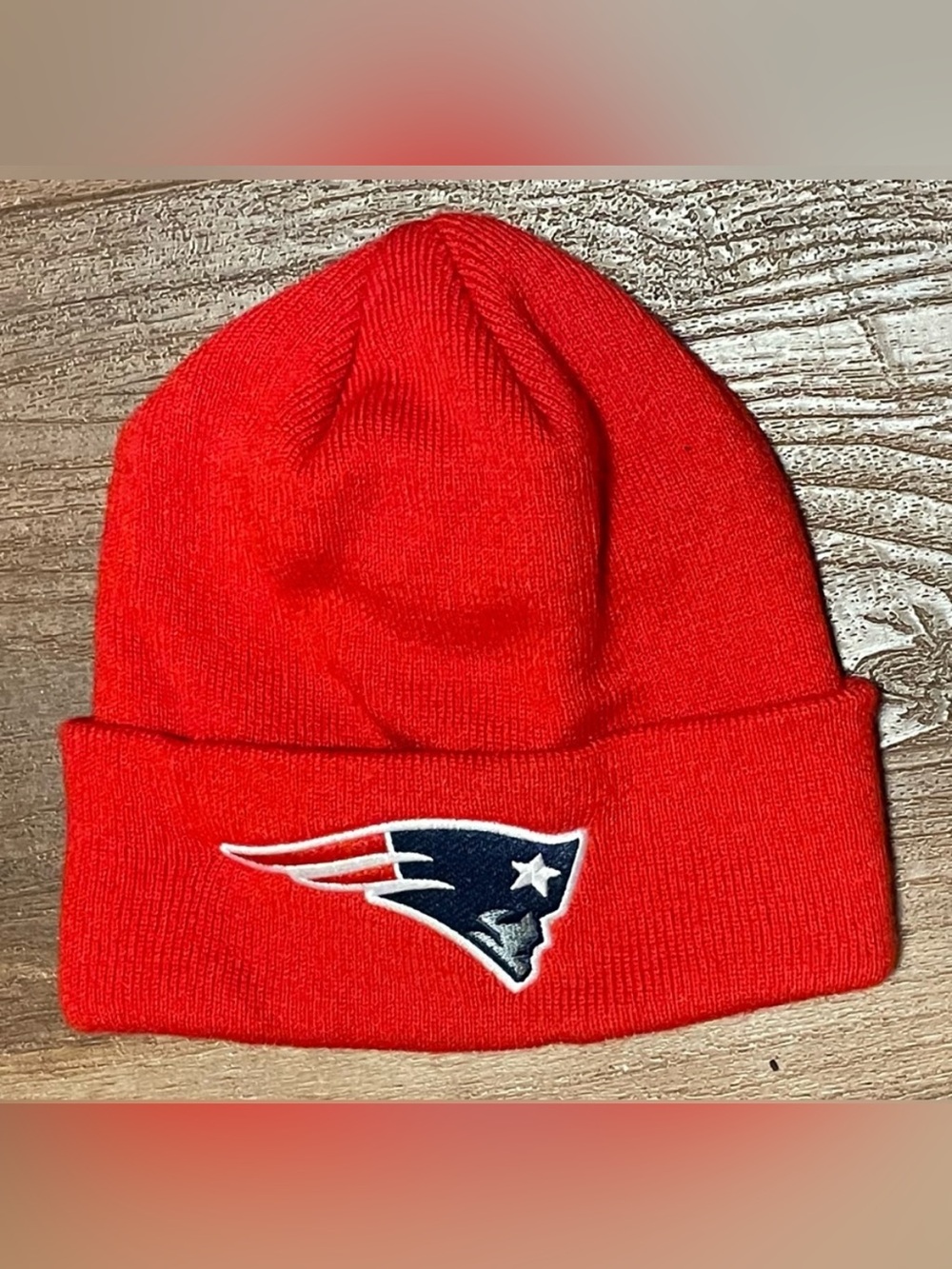NFL New England patriots football red knit beanie hat one size fits all